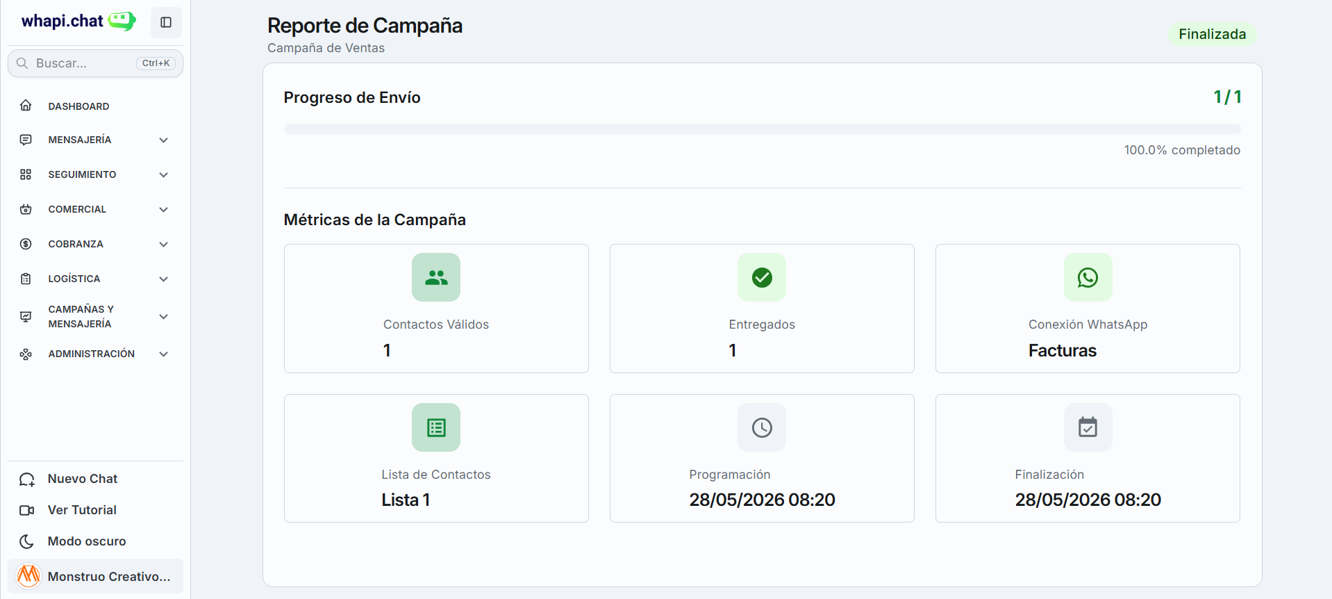 Reporte automático de campañas por WhatsApp con whapi.chat