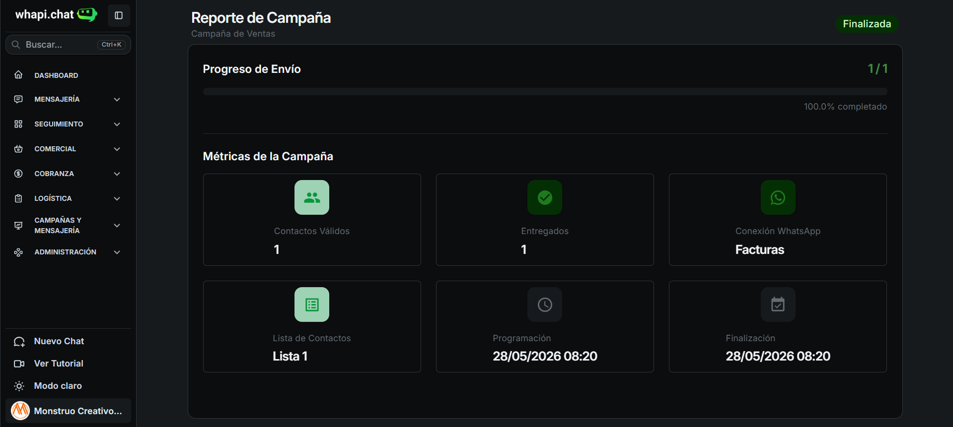 Reporte automático de campañas por WhatsApp con whapi.chat