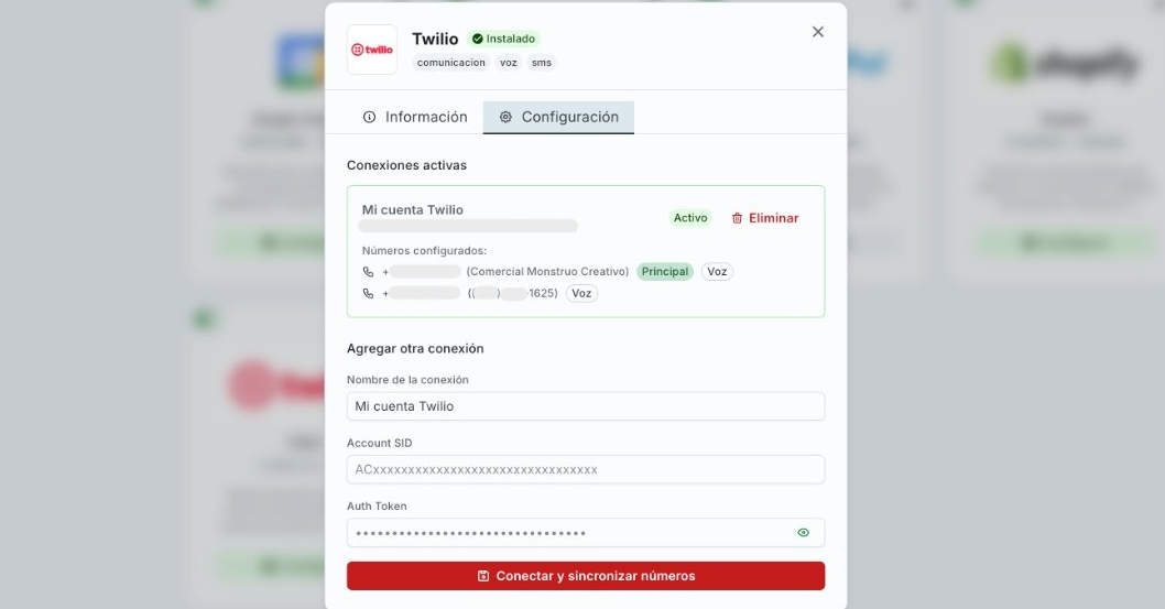 Configuración de credenciales Twilio en whapi.chat