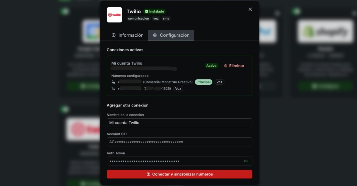 Configuración de credenciales Twilio en whapi.chat