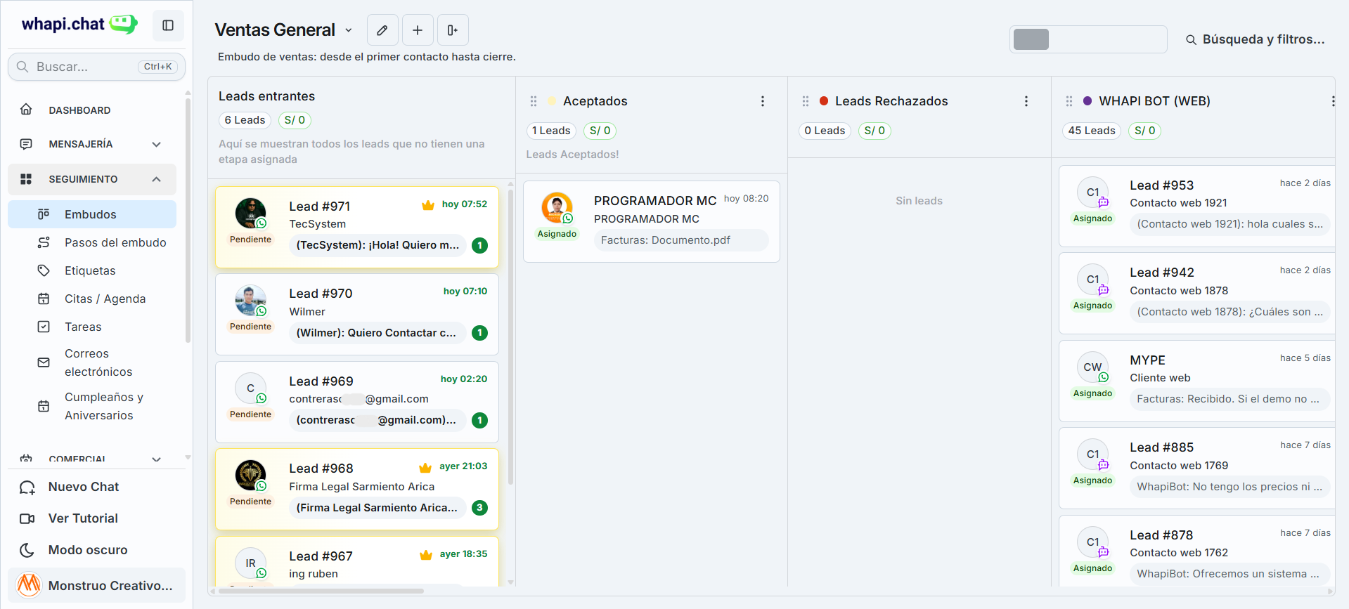 Embudos Kanban para gestionar ventas con whapi.chat