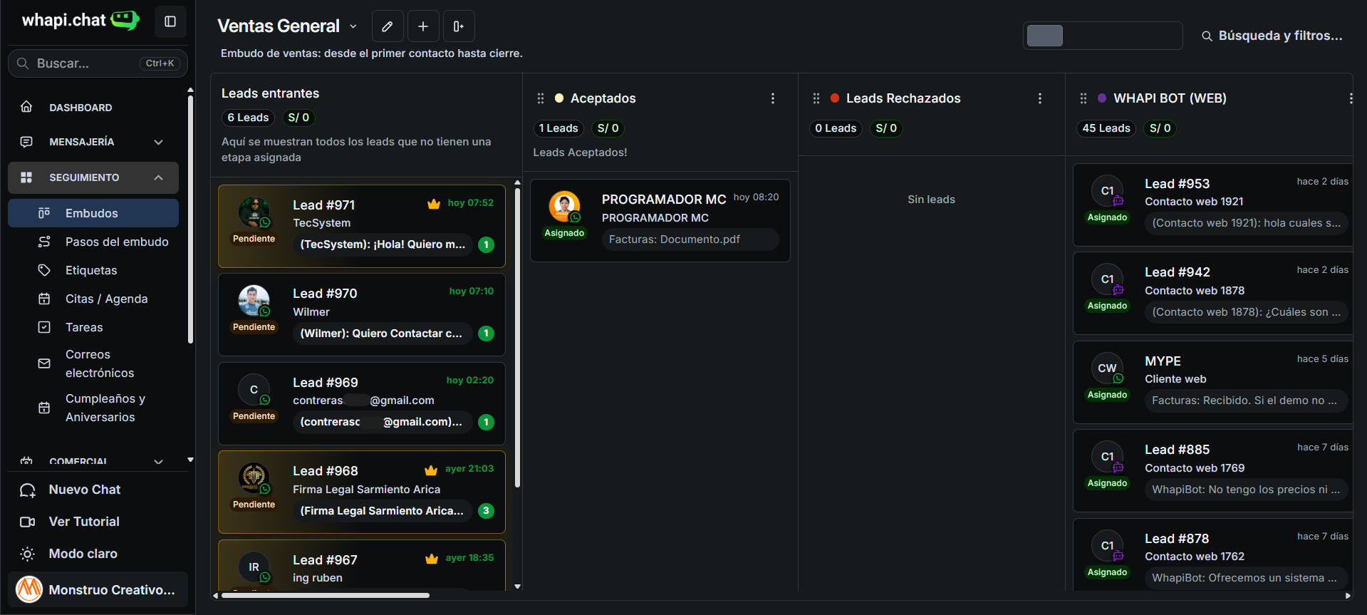 Embudos Kanban para gestionar ventas con whapi.chat